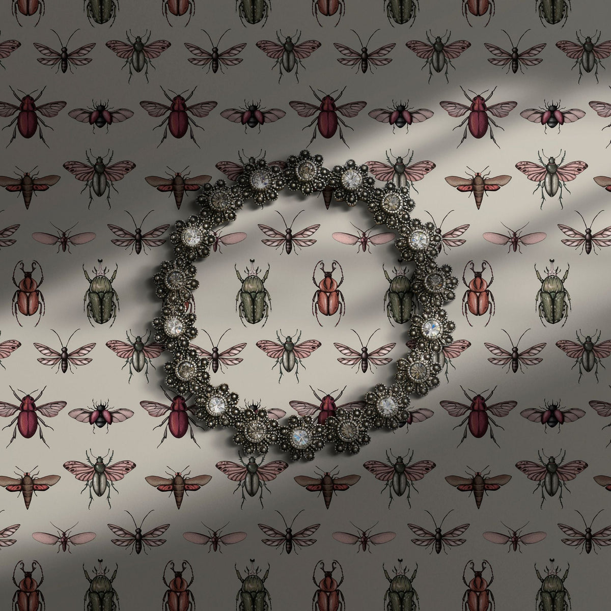 Beige vintage bug wallpaper.