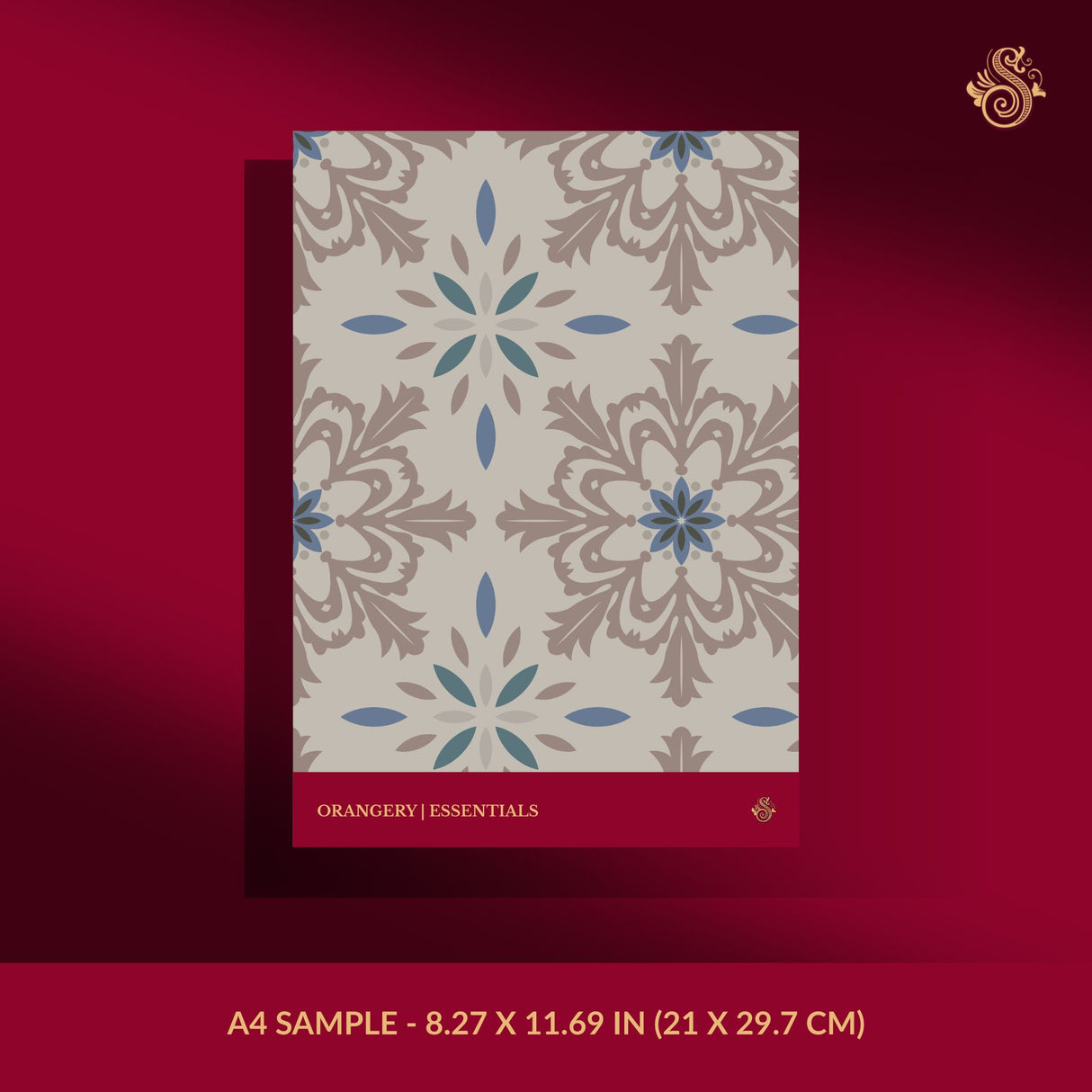Beige and blue tile wallpaper sample.