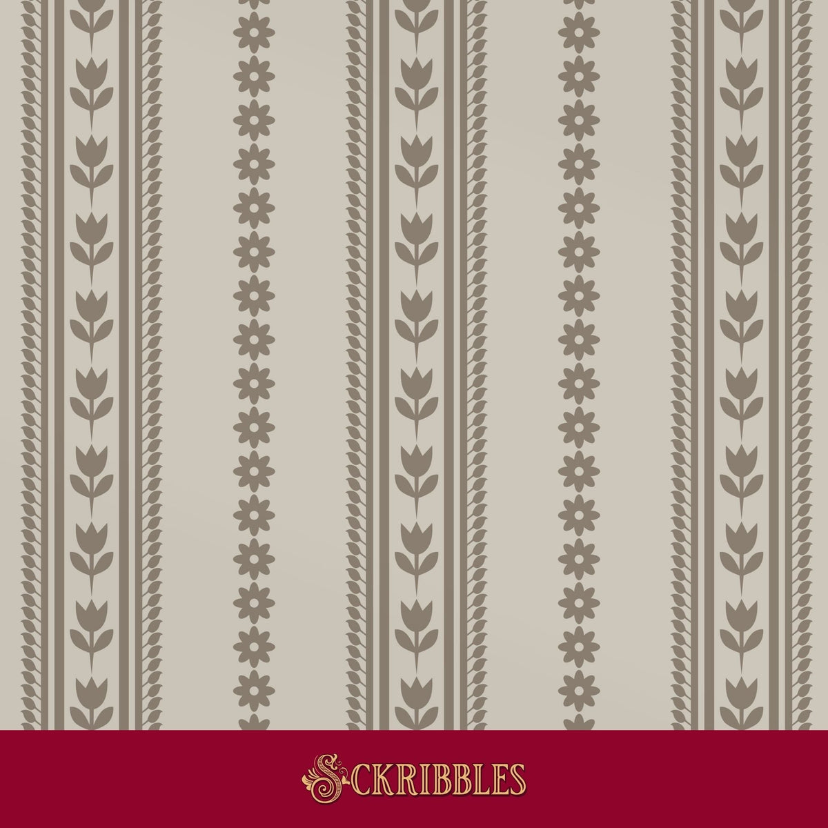 Beige and brown feminine neutral wallpaper with floral motifs.