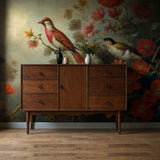 Floral Scenery Landscape w/ Birds Wallpaper Mural {Feathered Fresco} Wallpaper Mural Sckribbles