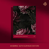 Black and purple floral wallpaper sample.