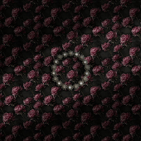 Black and purple floral peony wallpaper for gothic interiors.