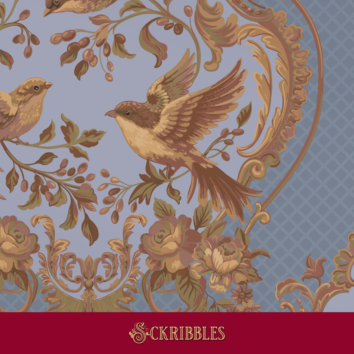 Light blue and brown vintage wallpaper.