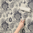 Blue & Cream Monochrome Floral Bird Wallpaper {Petals & Plumage} Wallpaper Sckribbles   