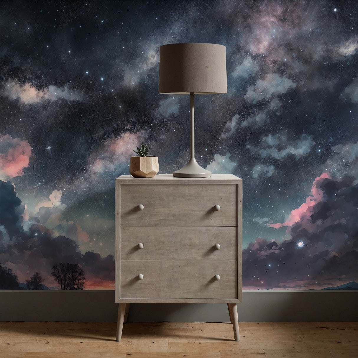 Blue Celestial Star Landscape Wallpaper Mural {Sunset Galaxy} Wallpaper Mural Sckribbles