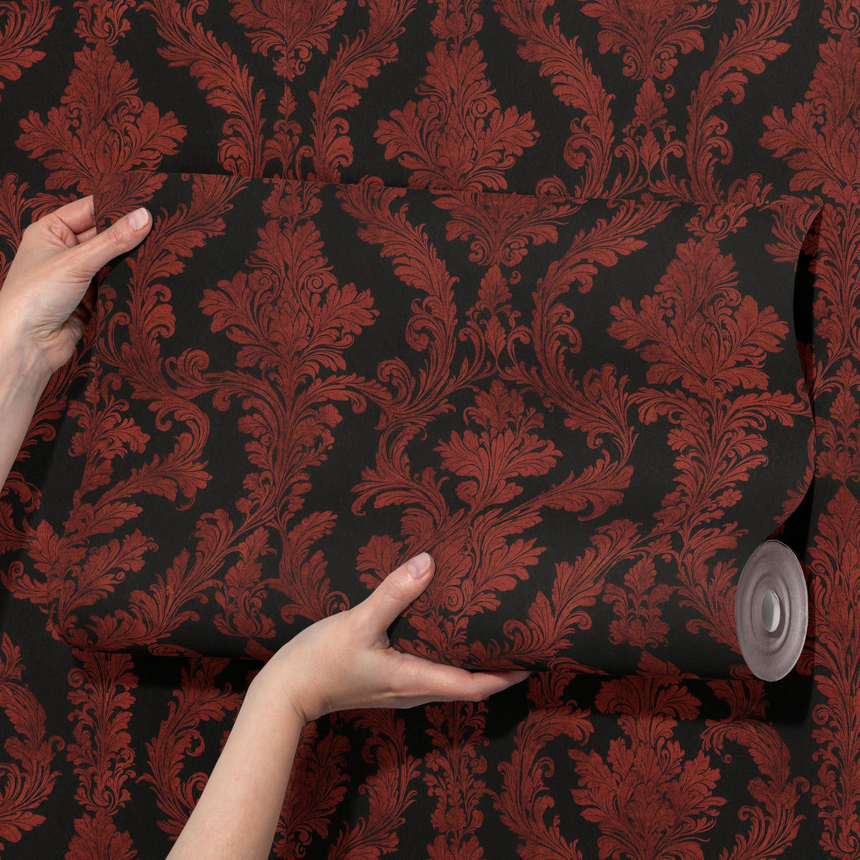 Moody Red and Black Damask Wallpaper {Crimson Noir} Wallpaper Sckribbles   