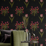 Dark Moody Tulip Floral Wallpaper {Botanical Bunch} Wallpaper Sckribbles   