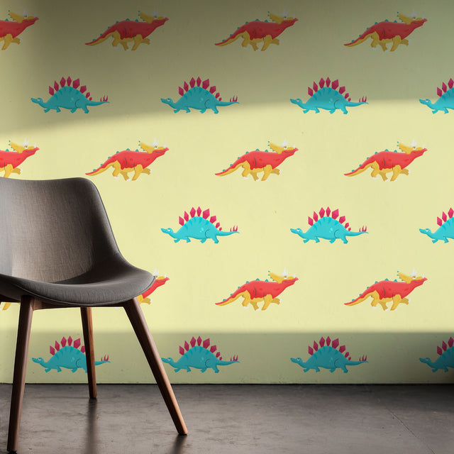 Colorful Fun Boy's Room Dinosaur Wallpaper {Chomp & Stomp} Wallpaper Sckribbles