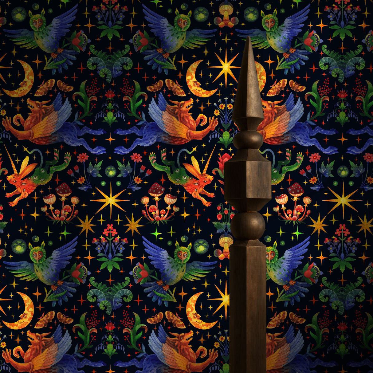 Starlit Wildings | Bright & Colorful Mythical Creatures Wallpaper Wallpaper Sckribbles