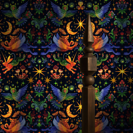 Starlit Wildings | Bright & Colorful Mythical Creatures Wallpaper Wallpaper Sckribbles