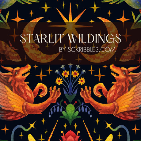 Starlit Wildings | Bright & Colorful Mythical Creatures Wallpaper Wallpaper Sckribbles