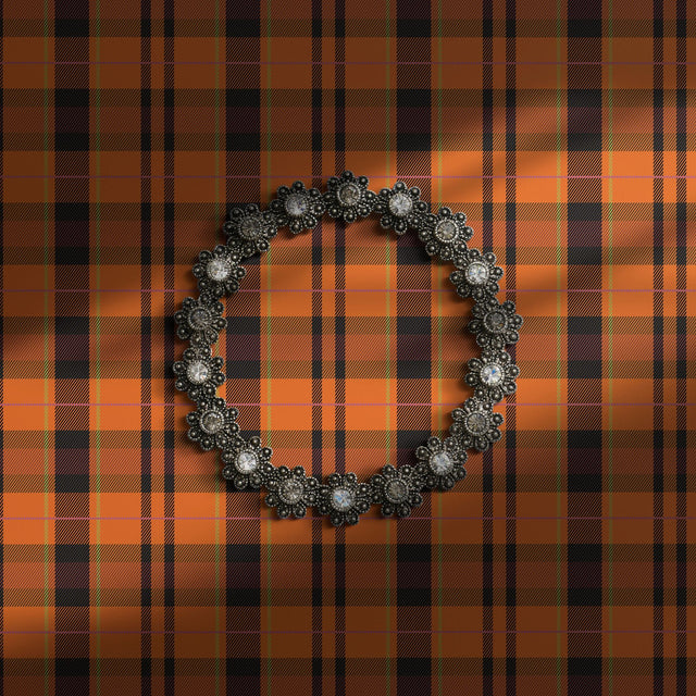 Bright orange plaid wallpaper.