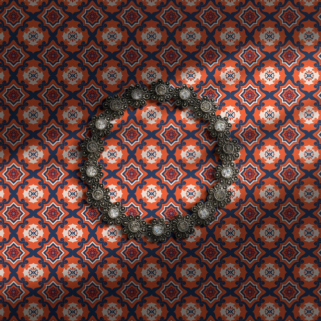 Funky bright orange and blue retro tiled wallpaper.