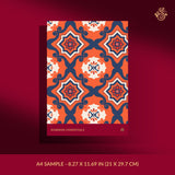 Bright orange and blue tiled wallpaper sample.
