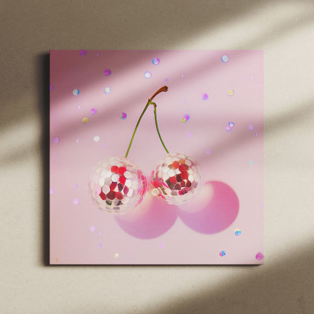 Fun Cute Pink Cherry Disco Balls Wall Art Canvas {Fruity Disco} Canvas Wall Art Sckribbles   