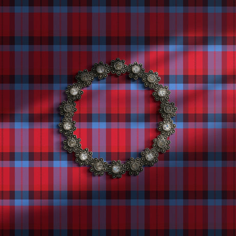 Bright red and blue plaid wallpaper.