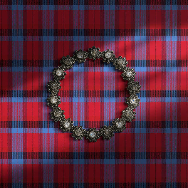 Bright red and blue plaid wallpaper.