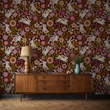 Bright Colorful Floral Retro Rabbit Children's Wallpaper {Hoppy Floral} Wallpaper Sckribbles   