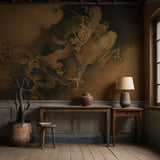 Moody Mythical Brown Japanese Wallpaper Mural {Two Dragons in Clouds} Wallpaper Mural Sckribbles