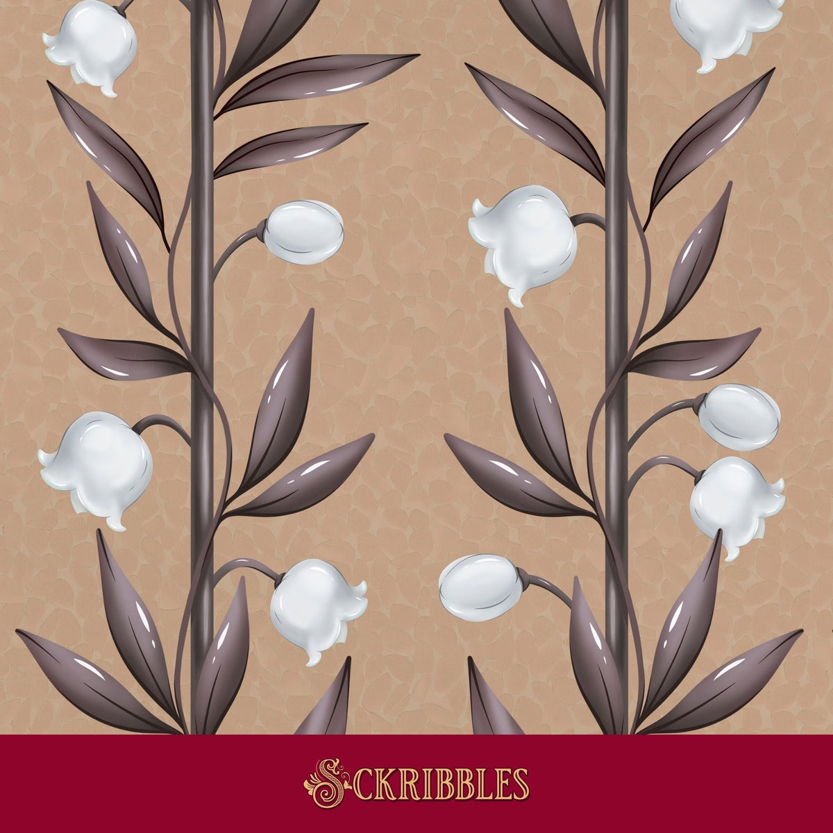 Brown floral bell flower wallpaper for girl's rooms.