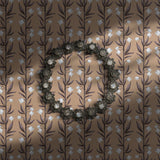 Brown striped floral wallpaper.