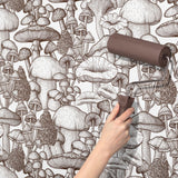 Fun Brown & White Graphic Fungi Wallpaper {Monochrome Mushrooms} Wallpaper Sckribbles   