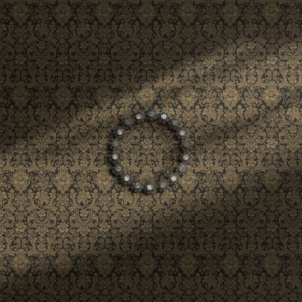 Brown damask wallpaper.