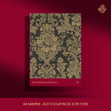 Classic neutral brown damask wallpaper sample.