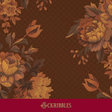 A brown floral wallpaper with vintage flowers.
