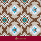 Brown and blue geometrical tiled wallpaper.