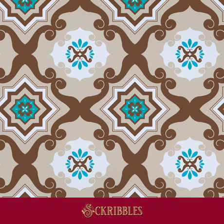 Brown and blue geometrical tiled wallpaper.