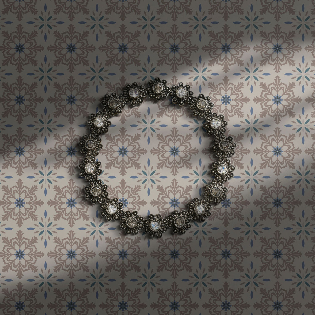 Brown and blue tile wallpaper.