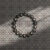 Brown and blue tile wallpaper.