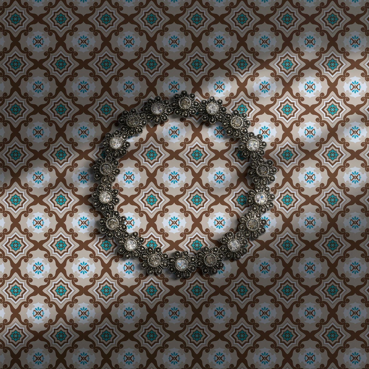 Brown and teal blue retro geometrical wallpaper.