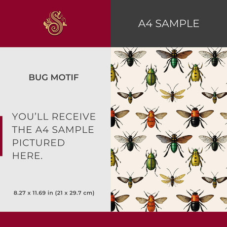 Bug Motif | Fun Light Vintage Insect Wallpaper Wallpaper Sckribbles Signature - Premium Non-Woven A4 Sample - 8.3 × 11.7 in (21 × 29.7 cm)