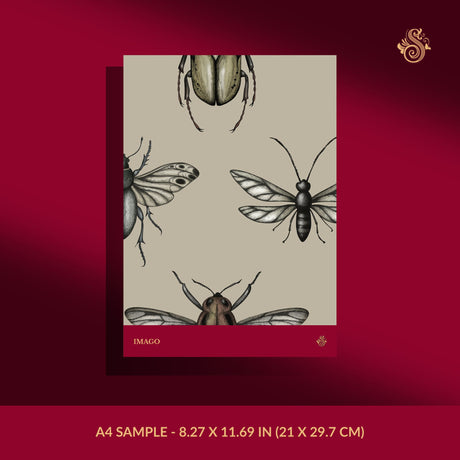 Bug Motif | Fun Eccentric Vintage Insect Wallpaper Wallpaper Sckribbles Signature - Premium Non-Woven A4 Sample - 8.27 × 11.69 in (21 × 29.7 cm) Imago