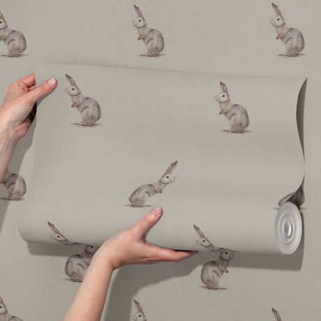 Sweet Cute Neutral Rabbit Nursery Wallpaper {Bunny Bliss} Wallpaper Sckribbles   