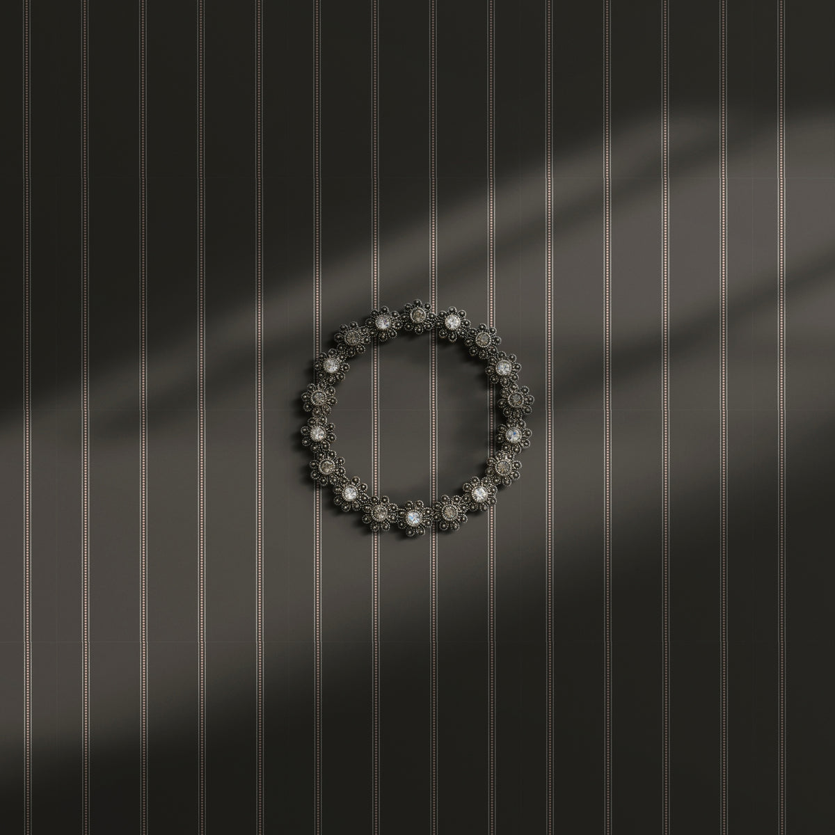 Charcoal gray spotted striped wallpaper.