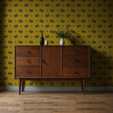 Fun Chartreuse Turkey Children's Nursery Wallpaper {Gobble Tales} Wallpaper Sckribbles