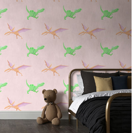 Cute Children's Bedroom T-Rex Dinosaur Wallpaper {Roar & Explore} Wallpaper Sckribbles