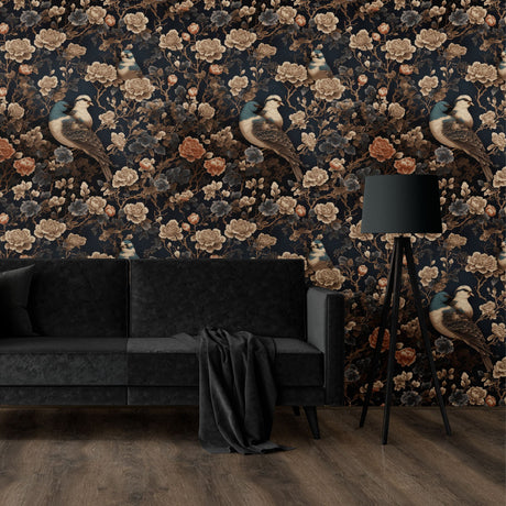 Dark Floral Bird Chinoiserie Wallpaper {Oriental Flight} Wallpaper Sckribbles   