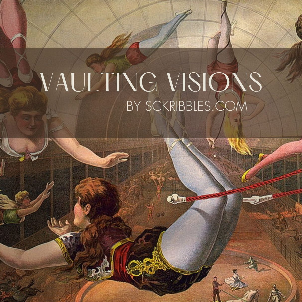 Vintage Circus Acrobats Whimsical Wallpaper Mural {Vaulting Visions} Wallpaper Mural Sckribbles