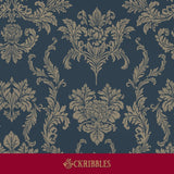 Classic navy blue damask wallpaper.
