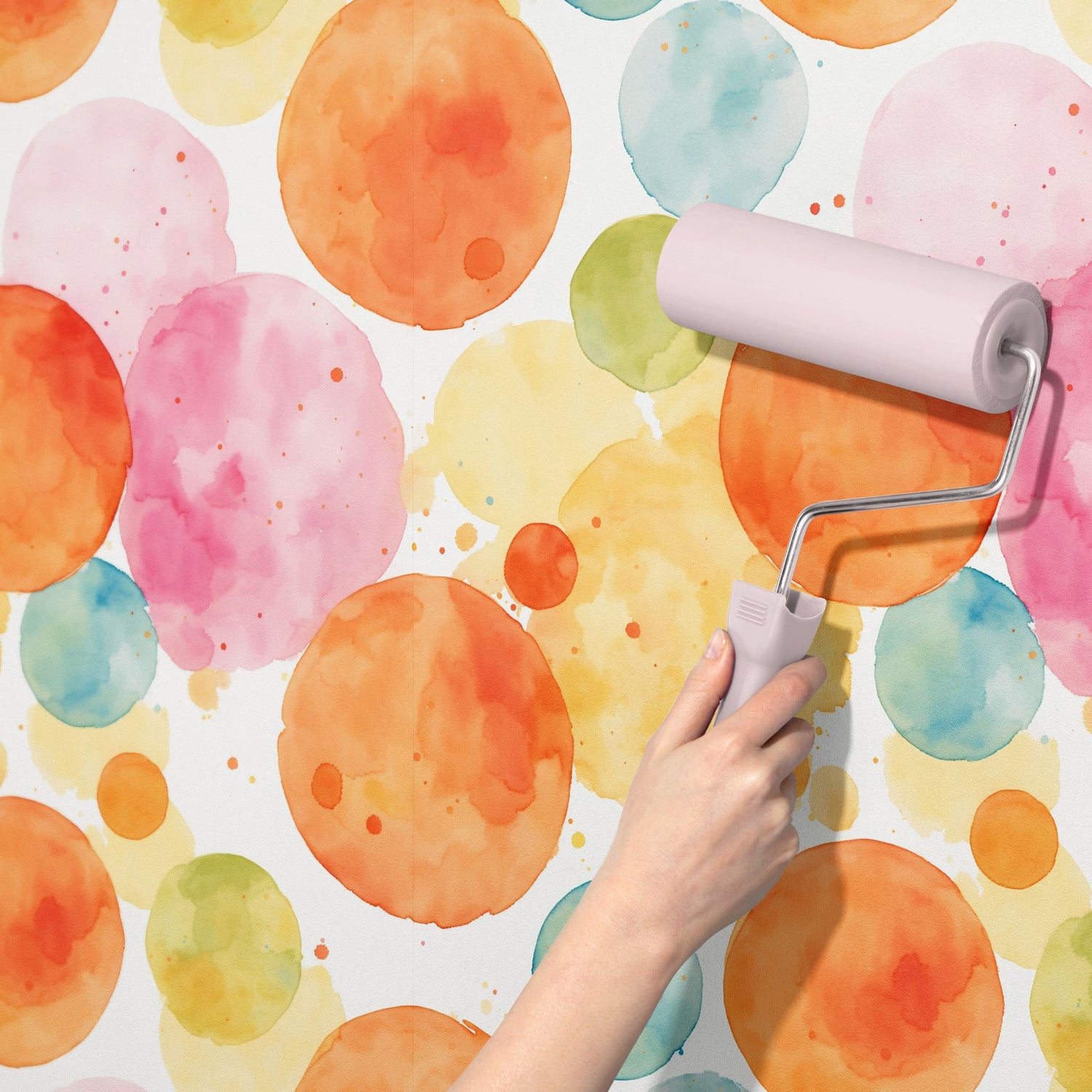 Polka Playtime | Colorful Watercolor Circles Children's Room Wallpaper Wallpaper Sckribbles
