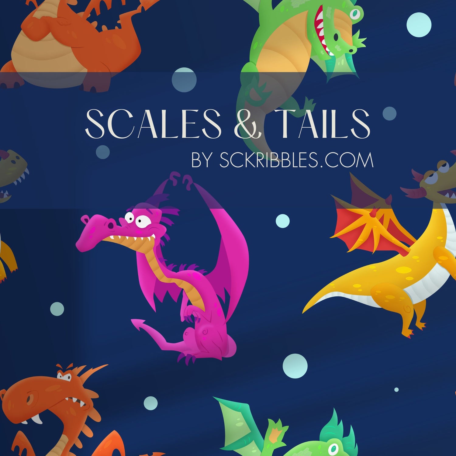 Scales & Tails | Bright Colorful Dragons Boy's Room Wallpaper Wallpaper Sckribbles