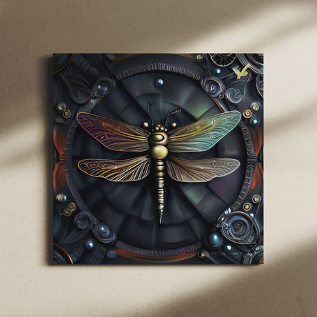 Dark Grungy 3D Insect Canvas Wall Art {Steampunk Dragonfly} Canvas Wall Art Sckribbles   