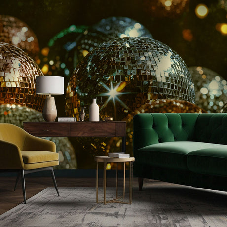 Cool Retro Funky Disco Ball Wallpaper Mural {Moody Mirrorball} Wallpaper Mural Sckribbles