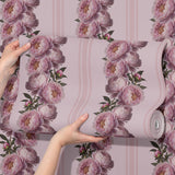 Pink Striped Coquette Floral Peony Wallpaper {Feminine Flourish} Wallpaper Sckribbles