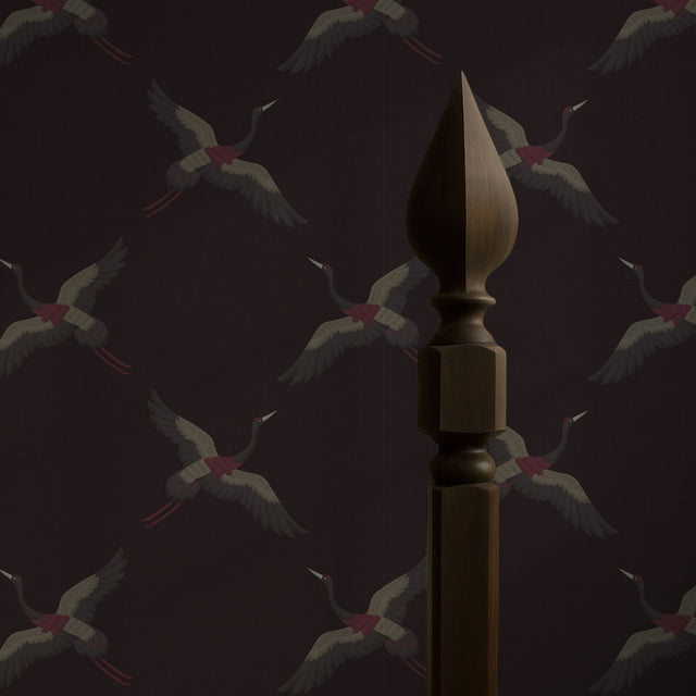 Skyward Grace | Dark Moody Maroon & Gray Crane Wallpaper Wallpaper Sckribbles