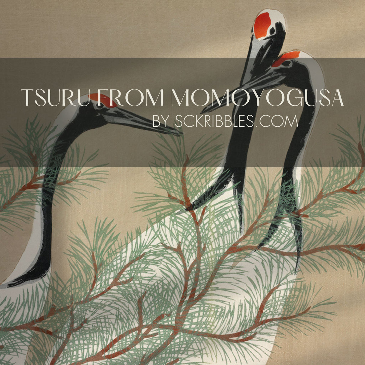 Vintage Traditional Japanese Crane Wallpaper Mural {Tsuru from Momoyogusa} Wallpaper Mural Sckribbles